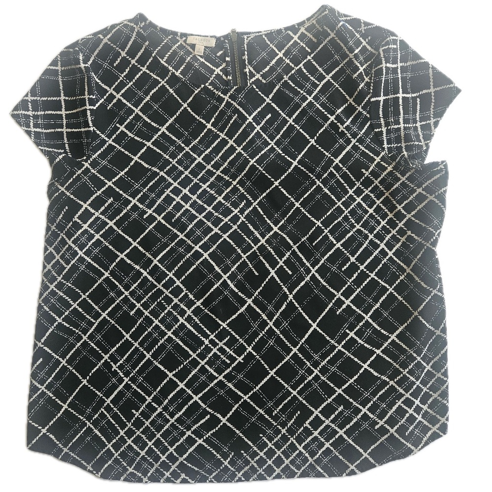 Talbots‎ Blouse Womens Large Short Sleeve Zip Back Geometric Print Office Top